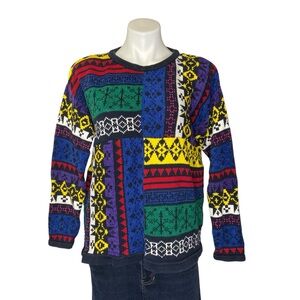 ESPRIT Vintage Colorblock Multicolor Crewneck Long Sleeve Sweater Medium